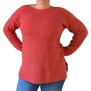 Coldwater Creek Orange Textured Cable Crew Neck Pullover Sweater Women Size L